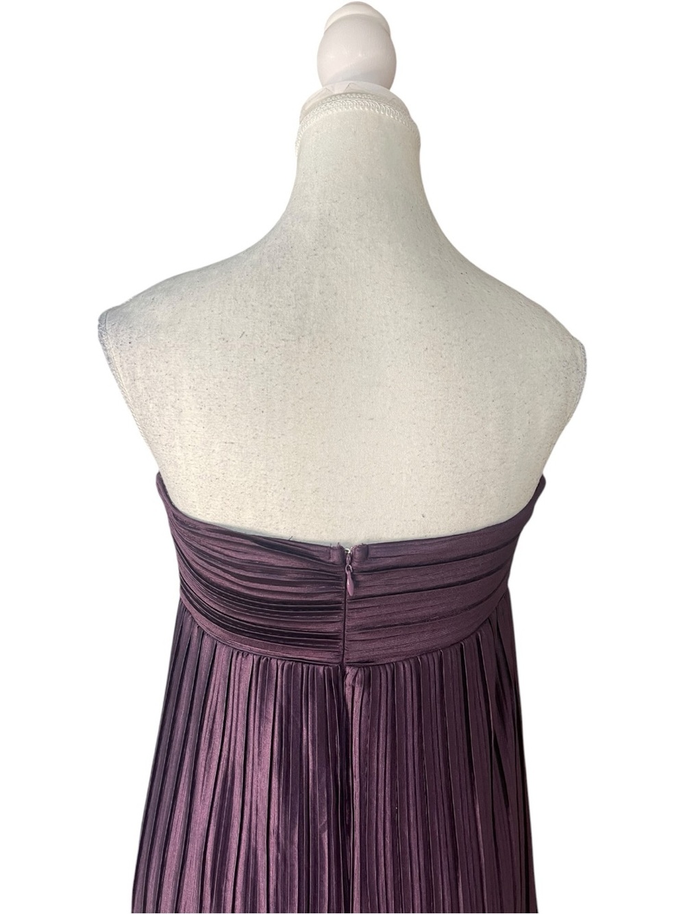 Lulus Whimsical Beauty Satin Pleated Plisse Strapless Maxi Dress Dark Purple - Picture 8 of 16